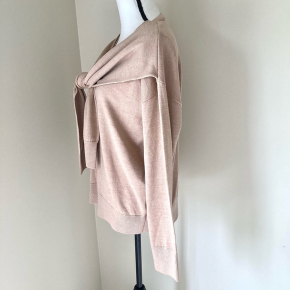 Veronica Beard LENI STRIPE TIE NECK MERINO WOOL SWEATER IN CAMEL Size L - Picture 6 of 9